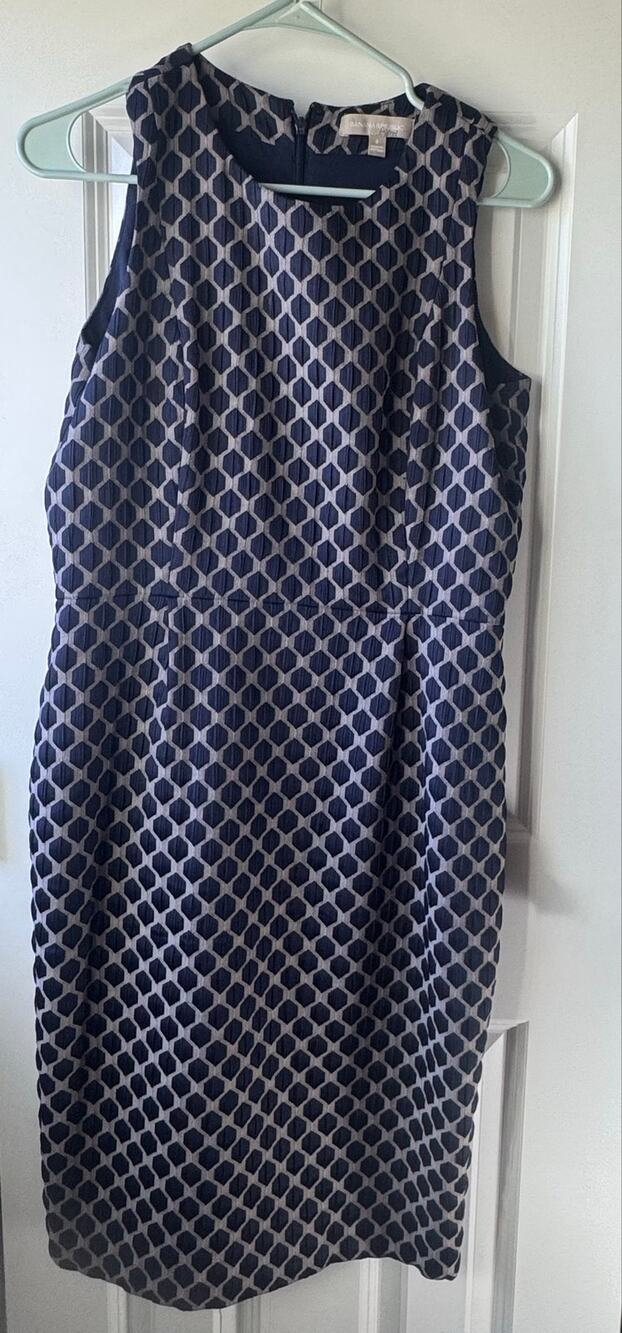 Banana Republic Navy Blue Geometric Jacquard Sheath Dress (Size 8)